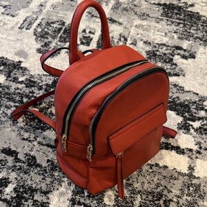 Stylish Brick Red Leather Backpack